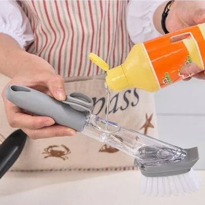 Practical Kitchen Brush with Long Handle and Soap Dispenser