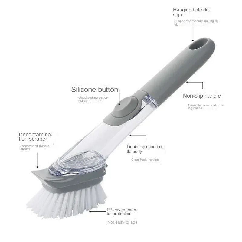 Practical Kitchen Brush with Long Handle and Soap Dispenser