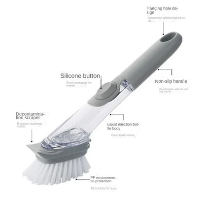 Practical Kitchen Brush with Long Handle and Soap Dispenser
