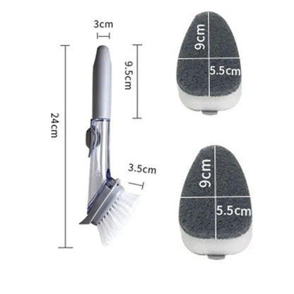 Practical Kitchen Brush with Long Handle and Soap Dispenser